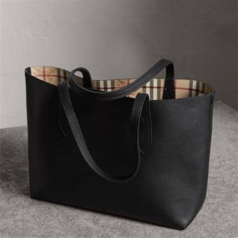 BURBERRY Grainy Calfskin Haymarket Check Small Reversible 